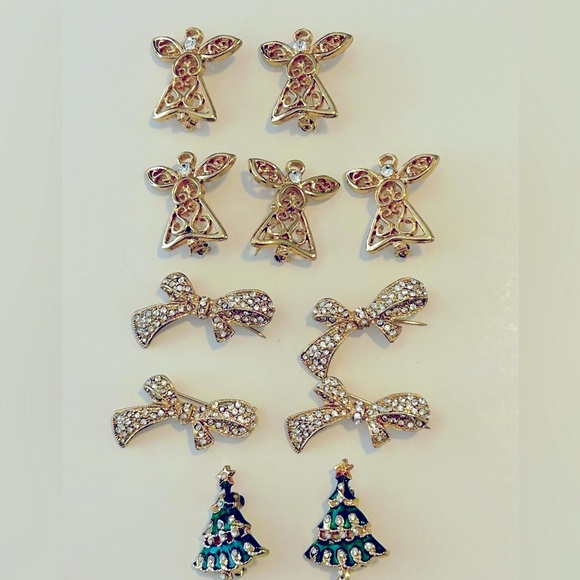 CHRISTMAS TREE - ANGELS & LACE BROOCH PIN JEWELRY VINTAGE SET OF 11 - Picture 2 of 12